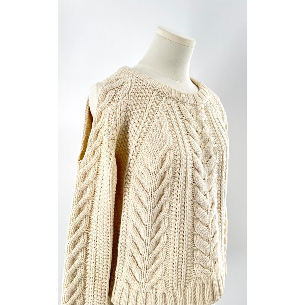 Anine Bing Cream Ivory Cableknit Sweater Chunky Open Arm Cold Shoulder Small S